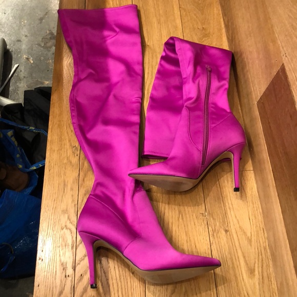 fuchsia thigh high boots